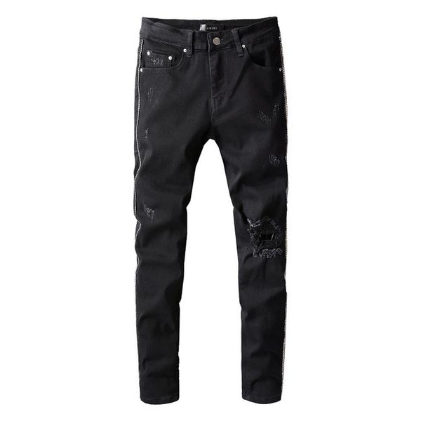 

20ss mens designer jeans distressed ripped biker slim fit motorcycle denim for men s fashion jean mans pants pour hommes #8310x, Blue
