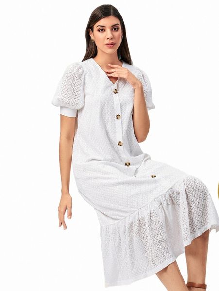 

casual dresses modely button front ruffle hem schiffy dress d1dy#, Black;gray