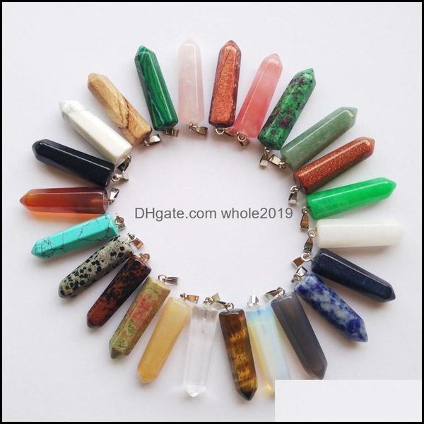 

charms fashion assorted natural stone pillar charms chakra hexagonal prism healing reiki point pendants for necklace jew dhseller2010 dhokz, Bronze;silver