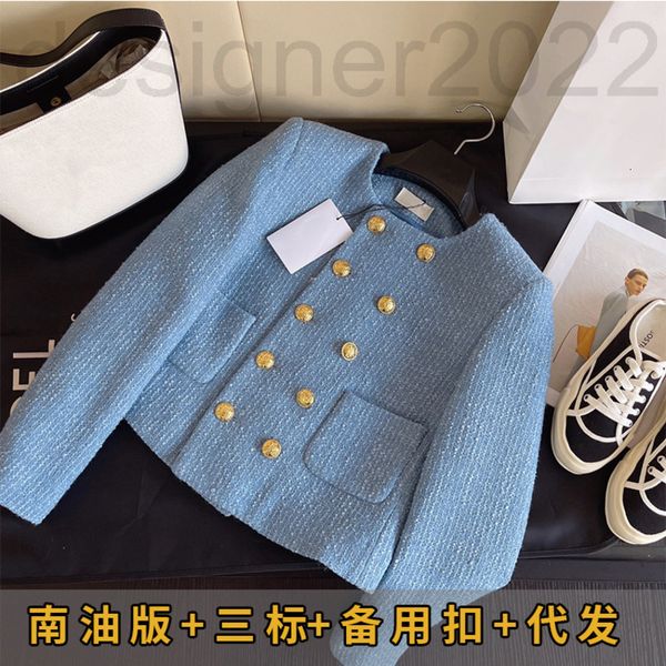 

women's hoodies & sweatshirts designer nanyou ce early spring style small fragrance wool tweed coat female blue single row gold button, Black