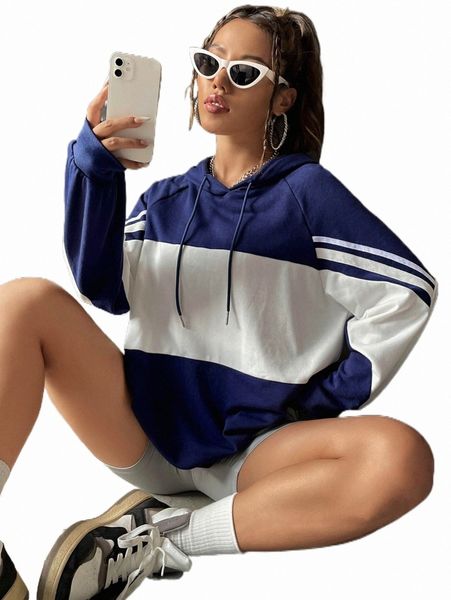 

women's hoodies & sweatshirts colorblock drawstring hooded sweatshirt k6xb#, Black