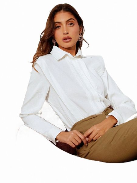 

women's blouses & shirts fold pleated solid shirt t2lc#, White