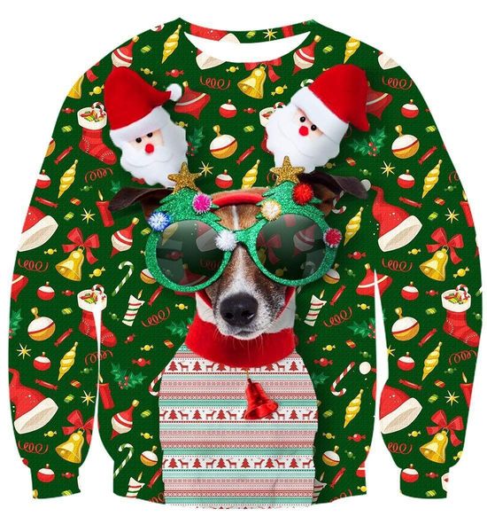 

european and american hoodies new 3d printed round neck sweater christmas large size fashionable men's and women's lovers, Black