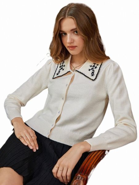 

women's sweaters mod floral embroidery button front cardigan s8i7#, White;black