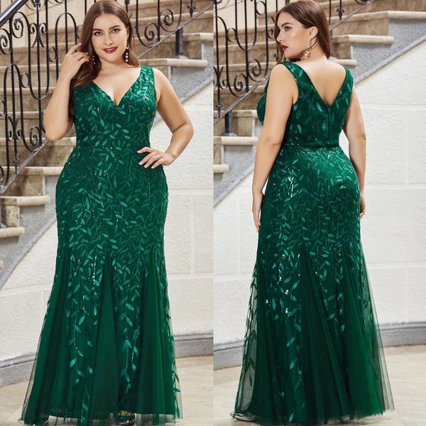 

stunning hunter plus size evening dresses deep v neck mermaid appliqued prom gowns sequined floor length tulle special occasion dress, Black