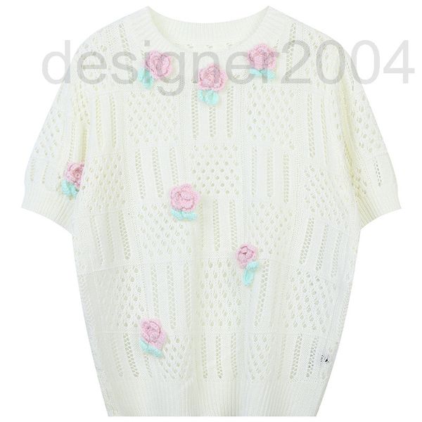 

women's sweaters designer hollow out knitted pullover new color contrast flowers in summer three-dimensional decoration fresh and sweet, White;black