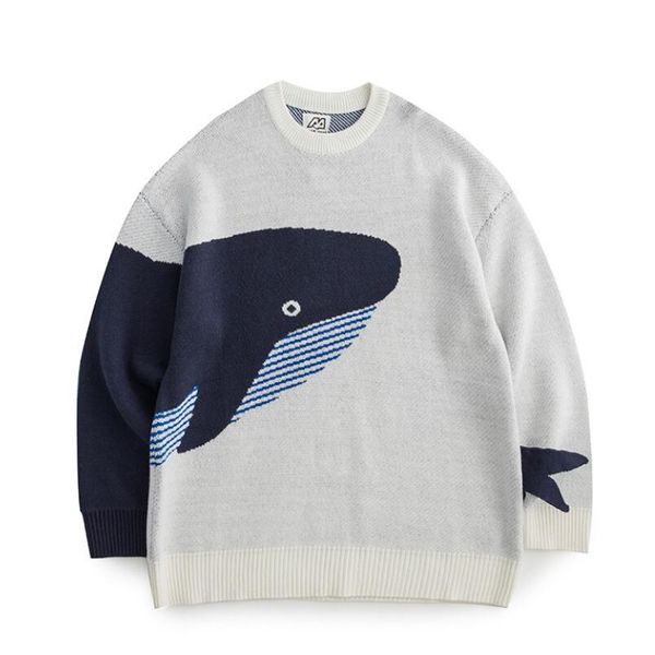 

lonely whale knitted sweaters men autumn winter pullover man women jumpers harajuku knitwear outwear streetwear w264, White;black