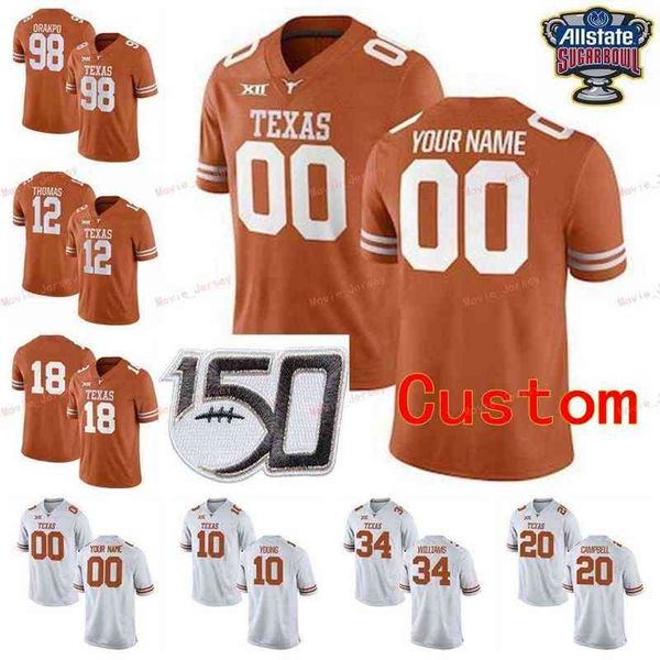 

american college football wear stitched custom 2 mykkele thompson 2 roschon johnson 20 earl campbell 21 whittington texas longhorns college, Black