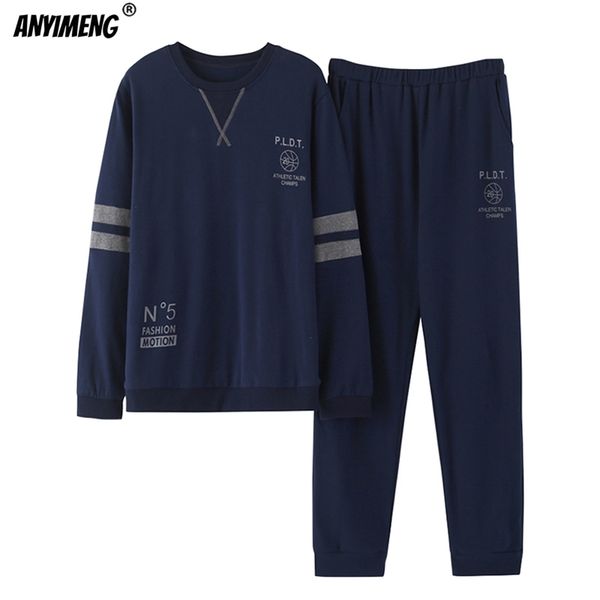 

men's sleepwear pajamas mans cotton plus size long sleeved pullover sporty homewear leisure nightwear loyal blue pjs men home clothing, Black;brown