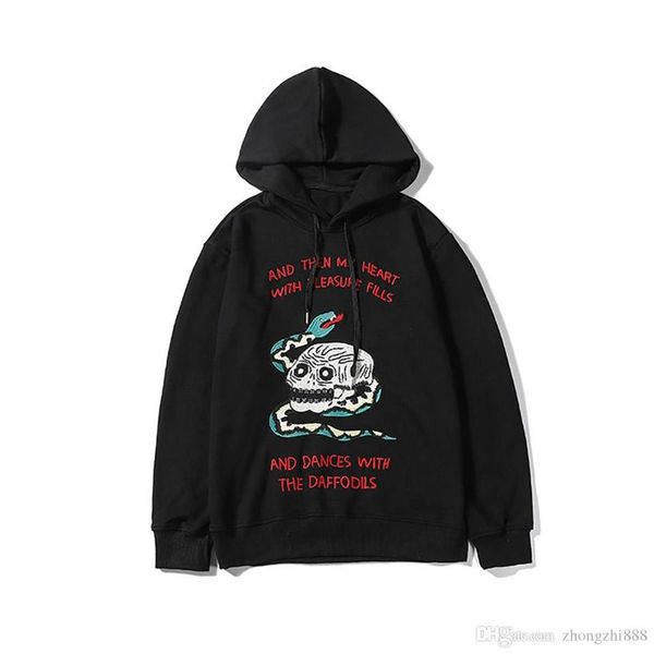 

19ss men designer hoodies luxury street hip hop hooded sweater skull green snake embroidery fashion brand sports sweater2836, Black