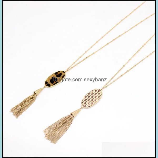

pendant necklaces designer oval hexagon pendant tassel necklaces st leopard print braided sweater long chian necklace new yo sexyhanz dh2of, Silver