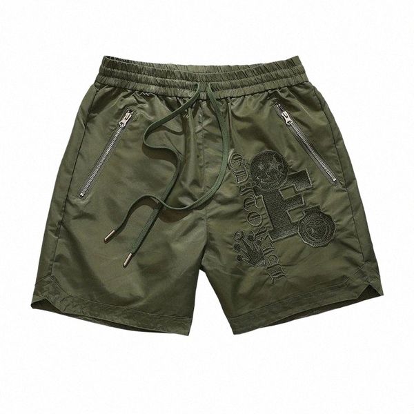 

men's shorts men's shorts solid color zipper pocket letter embroidery summer for men hip hop loose drawstring vibe style five poin, White;black