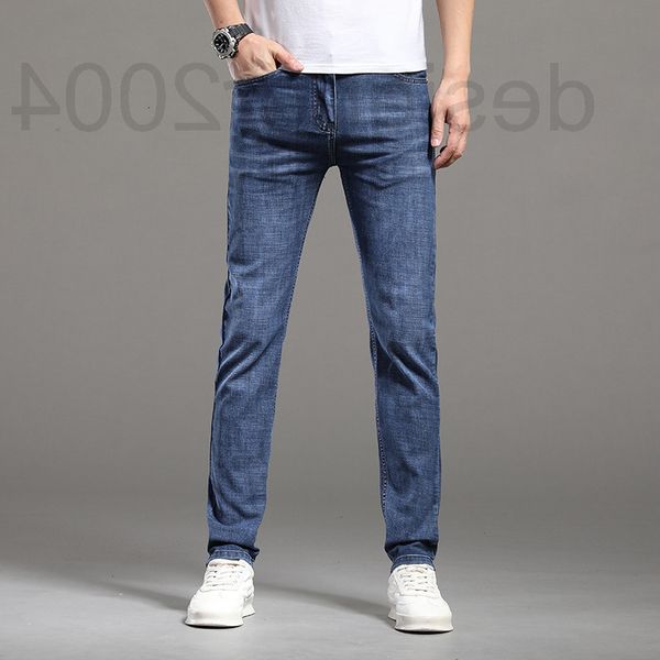 

men's jeans designer men's summer thin elastic slim fitting small leg straight tube high-end fashion brand long pants mq0o, Blue
