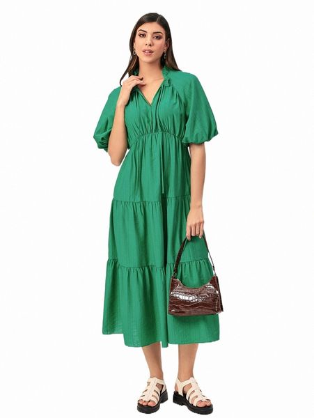 

casual dresses modely tie neck puff sleeve smock dress k90o#, Black;gray