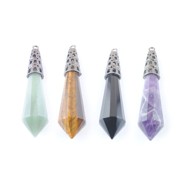 

10pcs natural stone 12 faceted pyramid wicca pendant opal reiki crystal for making necklace jewelry accessories bo917, Silver