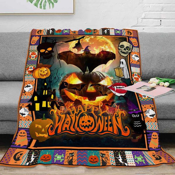 

wholesale customized accessories fleece cartoon pumpkin blanket halloween print sublimation throw flannel blanket, Silver
