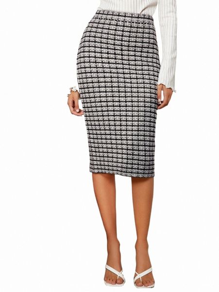 

women's sweaters high waist plaid pattern knit skirt g91h#, White;black