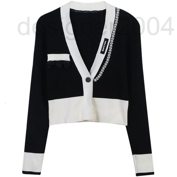

women's sweaters designer early autumn knitted cardigan 2022 new women's stripe color matching three-dimensional rose stud decorat, White;black
