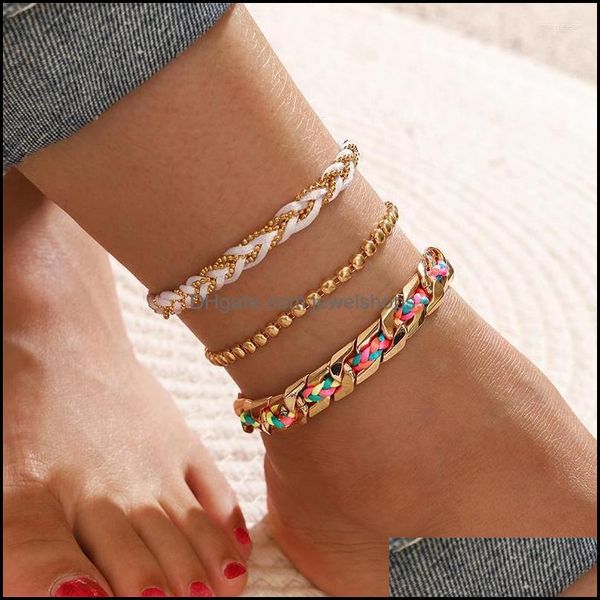 

anklets anklets 3 pcs/set women set fashion bead chain colorf braided rope gold anklet bohemian beach party jewelry marc22 drop deliv dhggl, Red;blue