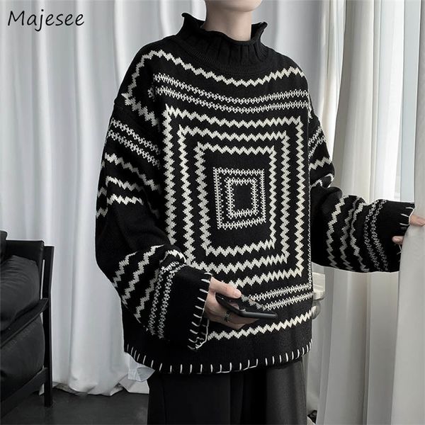 

men's sweaters jesie zima mczyni mock neck swetry vintage design harajuku luny student z dugim rkawem ciepe hip pop geometryczne bluzy, White;black