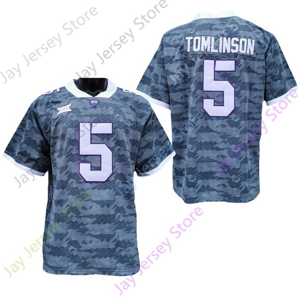 

jersey 2020 new ncaa tcu horned frogs jerseys 5 ladainian tomlinson college football jersey camo size youth adult, Black