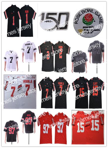 

football jerseys 150th patch ohio state jersey justin fields jk dobbins 15 elliott dwayne haskins jr. nick bosa football jerseys ncaa stitch, Black;red