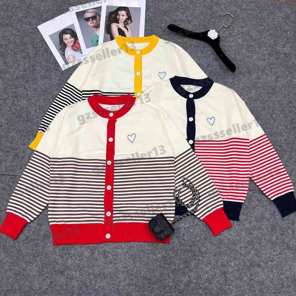 

designer cardigan womens sweaters fashion brand logo embroidered knitted cardigans striped panel crew neck long sleeves sweater jackets, White;black