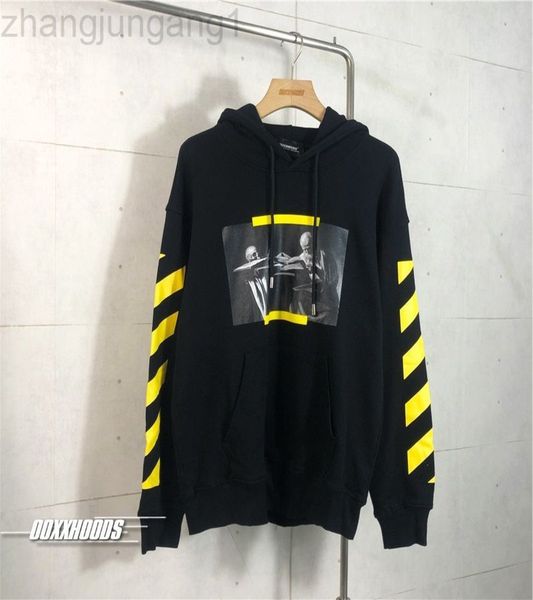 

22sss fashion designer offs hoodie abstract oil painting bodyguard weird zebra stripe arm print hoody, Black