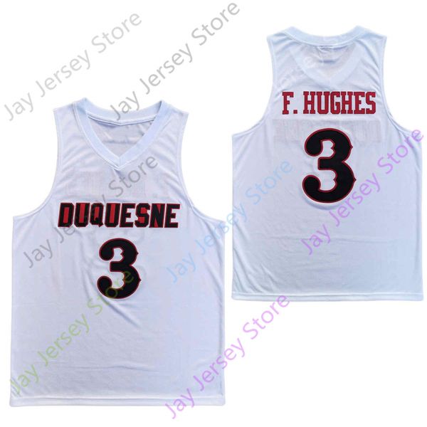 

jersey 2022 new ncaa duq duquesne jerseys 3 f. hughes basketball jersey college white all stitched size youth adult, Black
