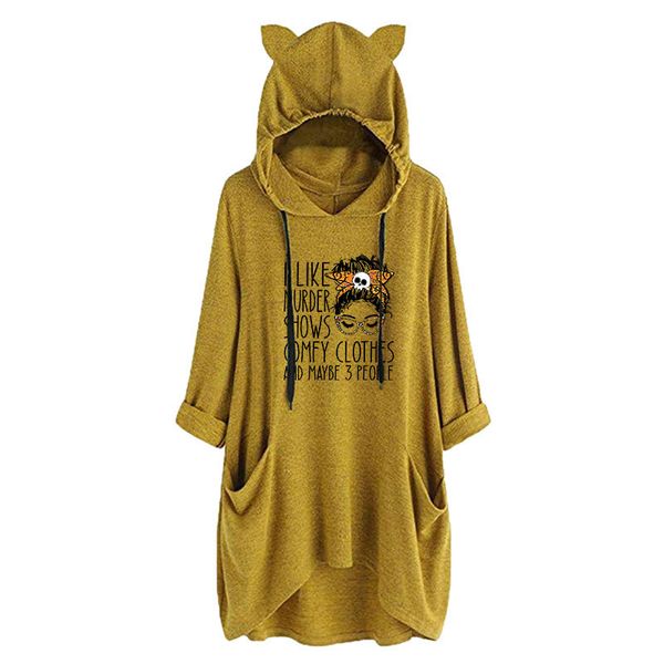 

2022 halloween hoodies witch cat ears letter print hooded long sweater, Black