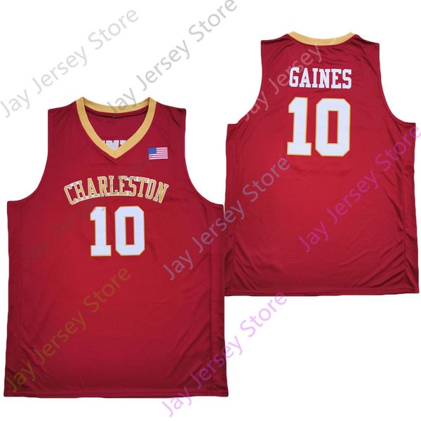 

jersey 2020 new ncaa charleston cougars jerseys 10 gaines college basketball jersey red white size youth all stitched, Black