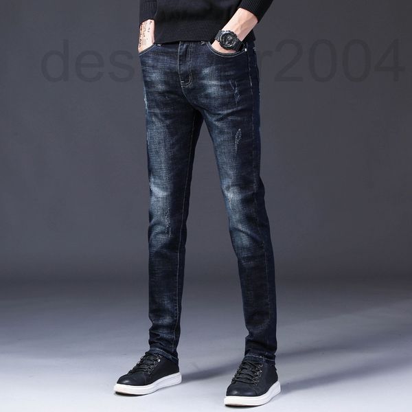 

men's jeans designer spring and summer new men's korean slim fit feet elastic high-end brand pants xn5d, Blue