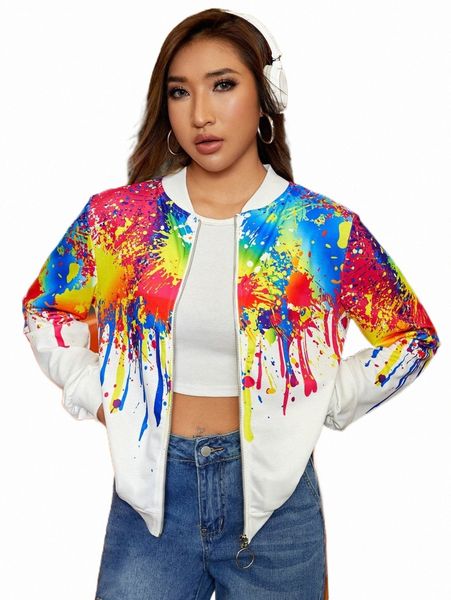 

women's jackets splash ink print bomber jacket v1kr#, Black;brown