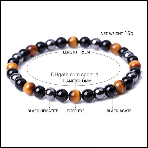 

charm bracelets 6 8 10mm tiger eye stone bright black beads bracelet women men yoga hand string jewelry friendship gift drop d sport1 dh5wv, Golden;silver