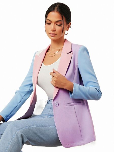 

women's two piece pants colorblock single button blazer o9rl#, White