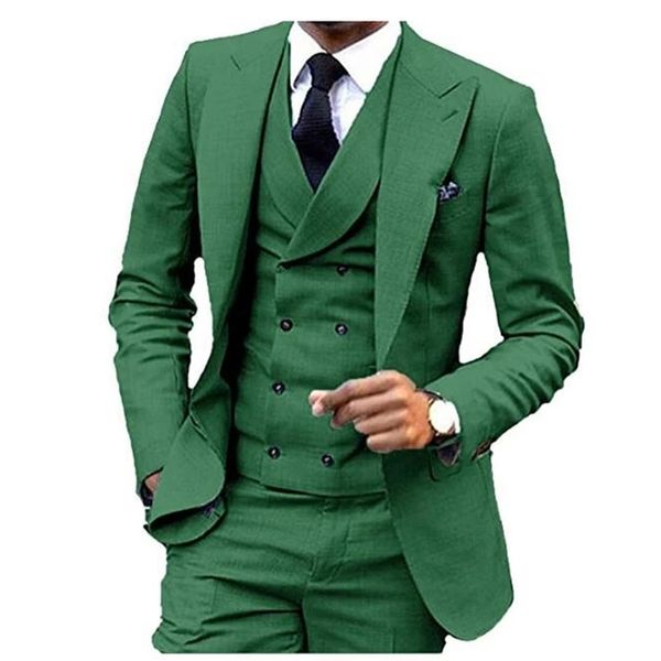 

2022 green custom made men's suit tuxedos 3 piece one button lapel double breasted slim fit casual business dress suits for wedding tux, Black;gray