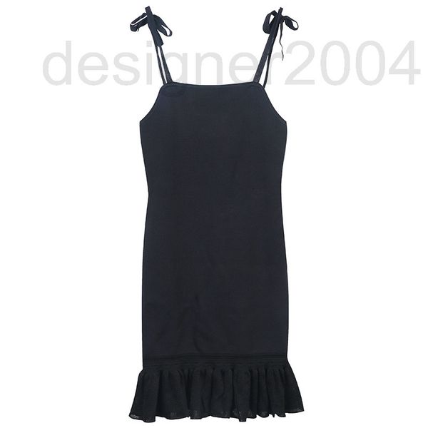 

casual dresses designer summer suspender dress 2022 new pure black lace up design ruffle stitching mid length skirt 2hdz, Black;gray