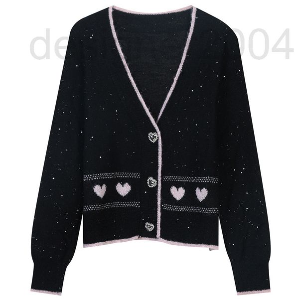 

women's sweaters designer autumn and winter 2021 new women's wear long sleeve color contrast love jacquard versatile soft waxy kni, White;black