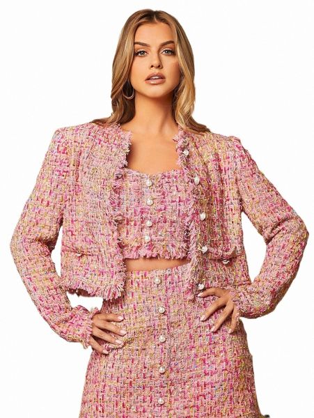 

women's down & parkas plaid tweed raw cut overcoat m7gl#, Black