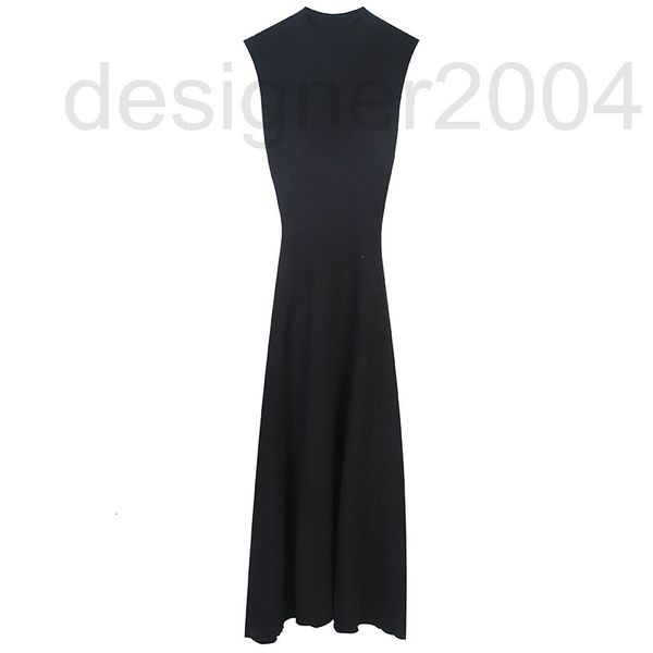 

casual dresses designer fashion knitted dress 2022 spring and summer new pure black hollow out design elegant temperament round neck sleevel, Black;gray