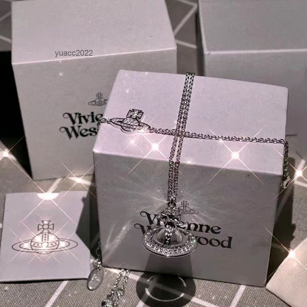 

pendant necklaces cow pair of vivian westwood vivi an three-dimensional earth planet full diamonds necklace female gift, Silver