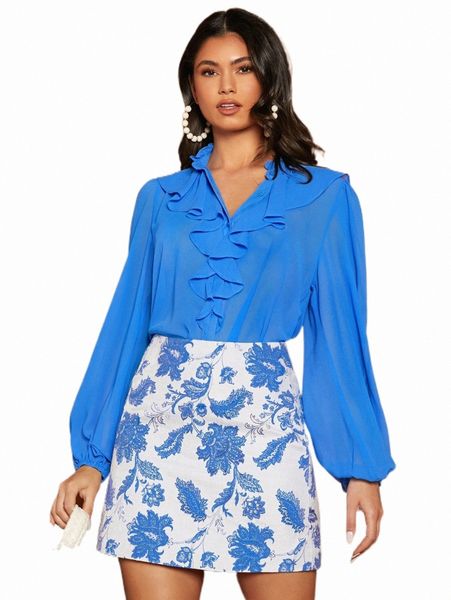 

women's blouses & shirts ruffle trim lantern sleeve shirt y3c6#, White