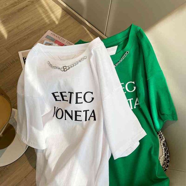 

designer t shirt bottegaa venetaas shirt european goods early and new letters bv large short sleeve t-shirt women's green loose chain f, White;black