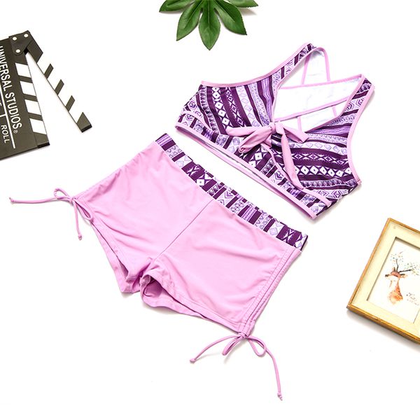 

amazon new european and american split swimsuit ladies conservative high waist shorts bikini checkered flower, White;black