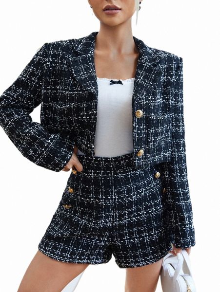 

two piece dress plaid single breasted blazer & shorts w7xt#, White