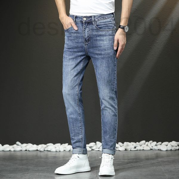 

men's jeans designer new jeans men's youth korean version elastic slim fit small foot brand long pants summer thin zn29, Blue