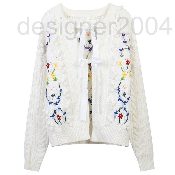 

women's sweaters designer knitted cardigan 2022 autumn new white contrast flower embroidery lace design loose round neck k0ee, White;black