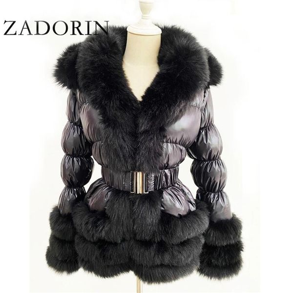 

zadorin winter warm detachable down jacket women furry faux fur collar white duck down jacket winter down coat with hooded 210823235r, Black