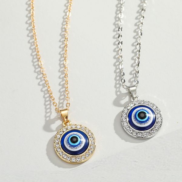 

new fashion crystal turkish evil eyes pendant necklace for women girl lucky jewelry elegant clavicle chain short choker necklace, Silver