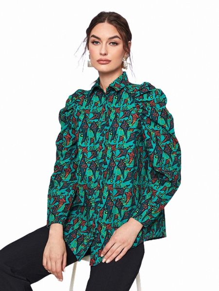 

women's blouses & shirts x ttadahh allover print puff sleeve shirt u4wy#, White